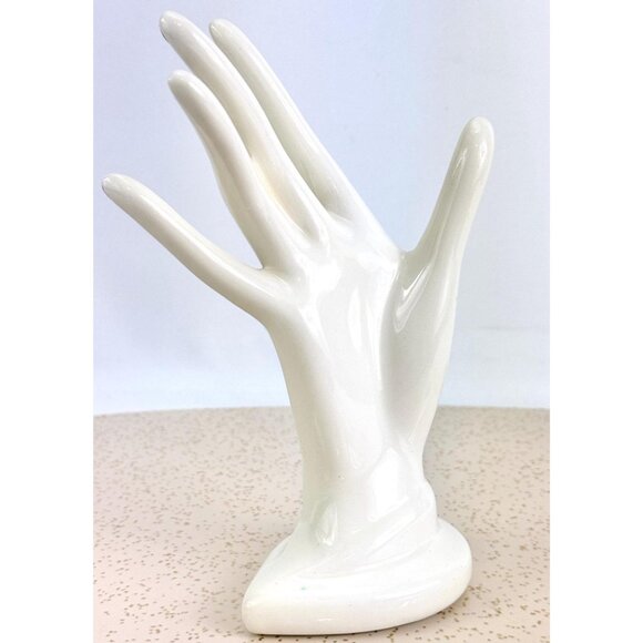 Vintage 80s ceramic hand, jewelry display, ring holder, hand painted - Picture 5 of 10